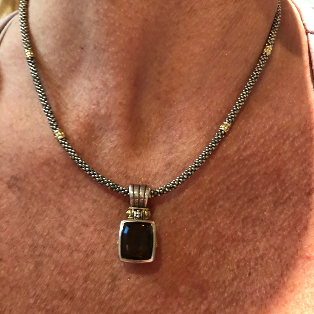 Lagos Textured Necklace with Smoky Quartz w/ Lagos jewelry bag